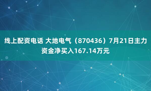 线上配资电话 大地电气（870436）7月21日主力资金净买入167.14万元